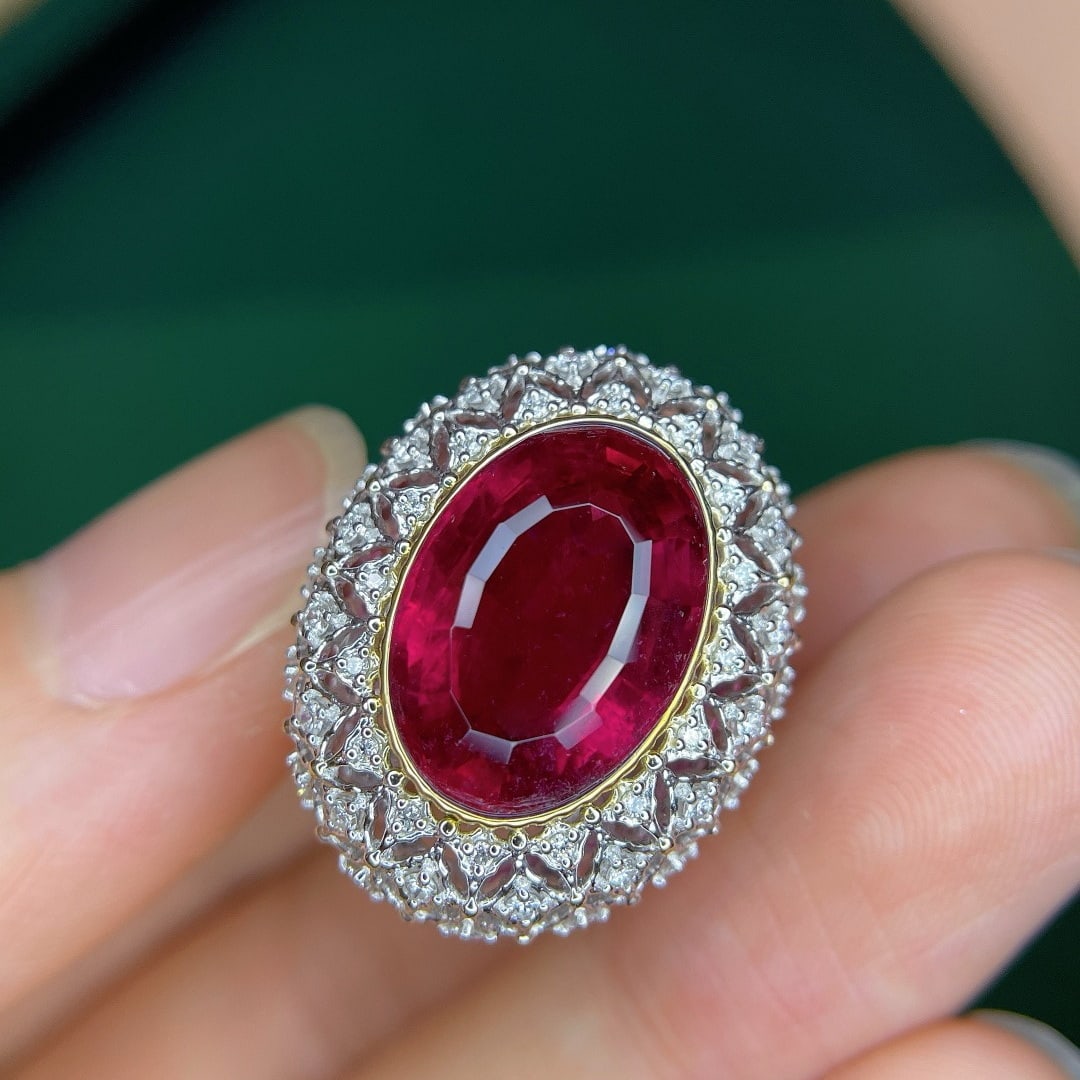 14k Gold 9.05 Ctw Natural Tourmaline & Diamond Ring - 4