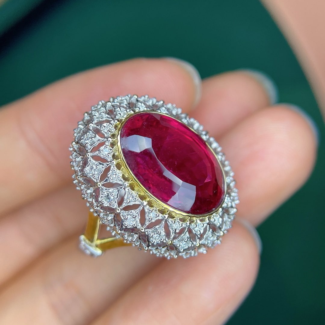 14k Gold 9.05 Ctw Natural Tourmaline & Diamond Ring - 6