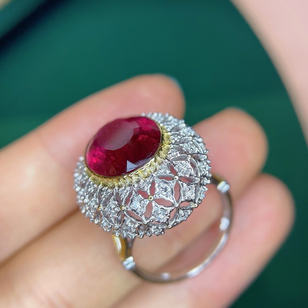 14k Gold 9.05 Ctw Natural Tourmaline & Diamond Ring - 7