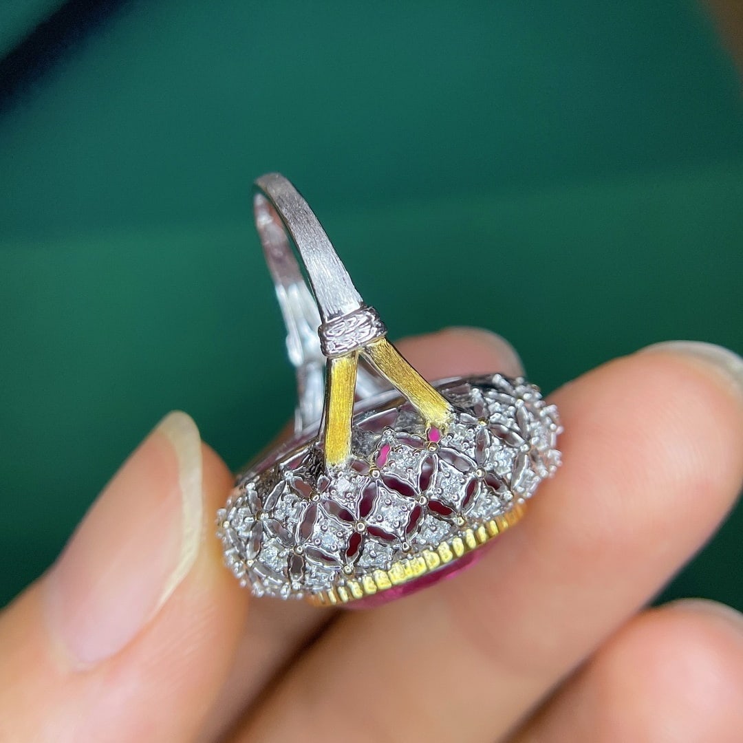 14k Gold 9.05 Ctw Natural Tourmaline & Diamond Ring - 9