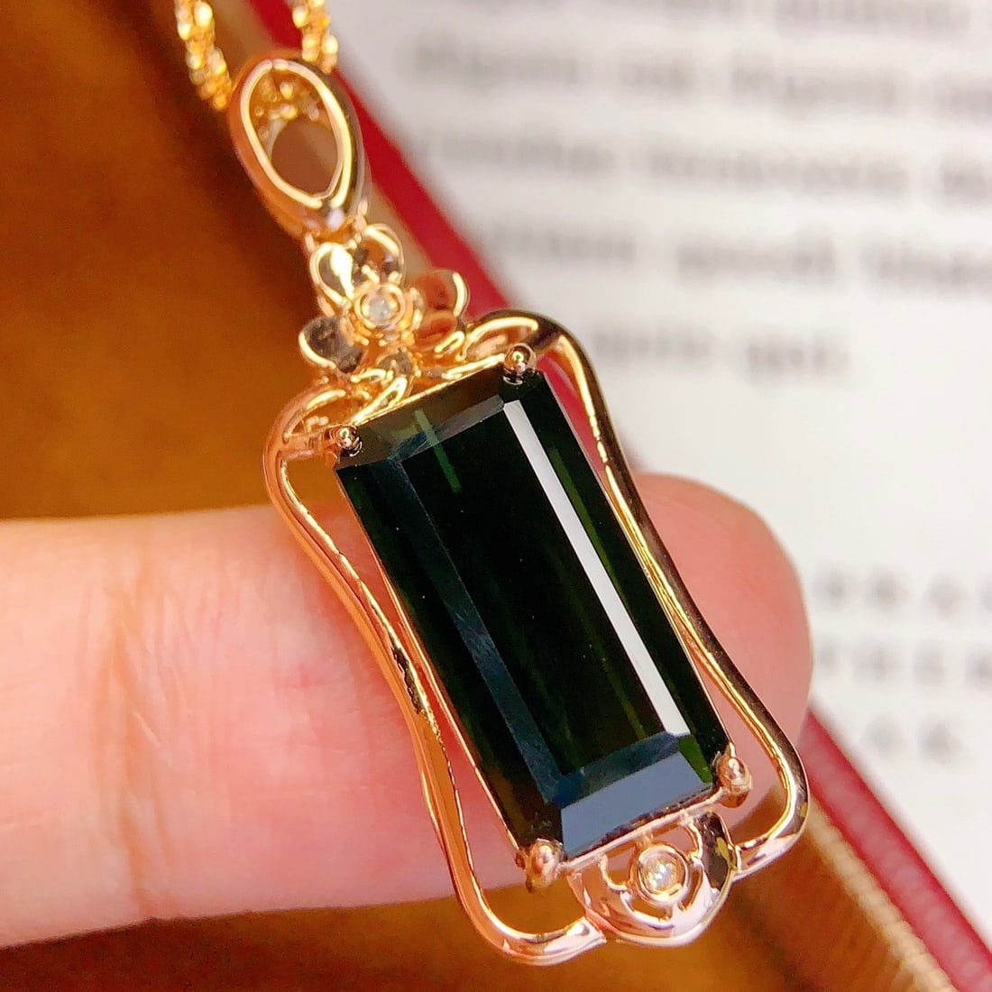 14k Gold 4.82 Ct Natural Tourmaline & Diamond Pendant( Without Chain ) - 2