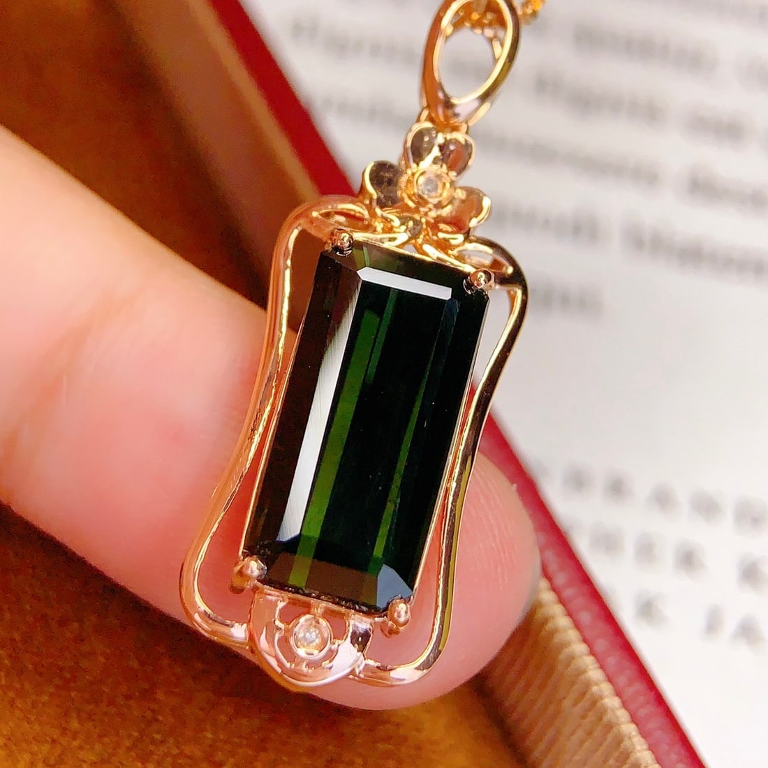 14k Gold 4.82 Ct Natural Tourmaline & Diamond Pendant( Without Chain ) - 4