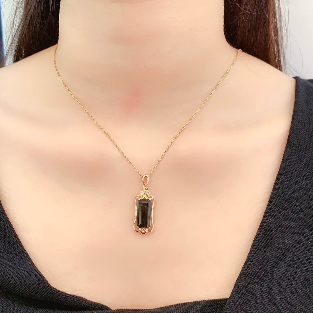 14k Gold 4.82 Ct Natural Tourmaline & Diamond Pendant( Without Chain ) - 5