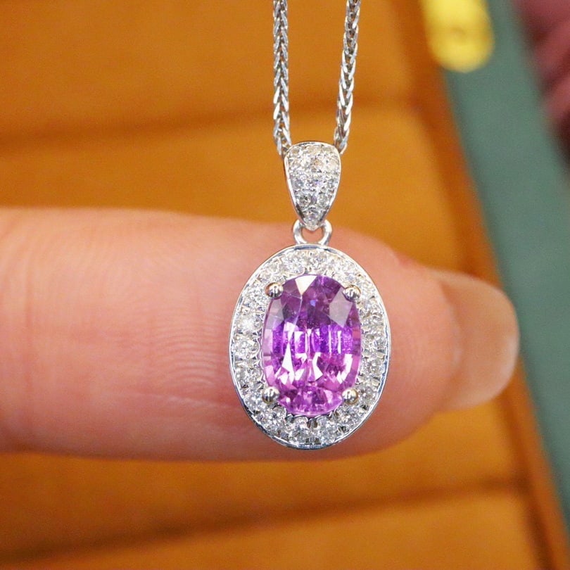 14k Gold 1.36 Ctw Natural Sapphire & Diamond Pendant( Without Chain ): Ref:231176146gold // content:14k // goldmain // gemstone:sapphireshape:ovalcarat // weight:1. 15ct // color:pinkish // purpletreatment:naturaladjacent // gemstone // 2 // : // diamondnumber // of // s