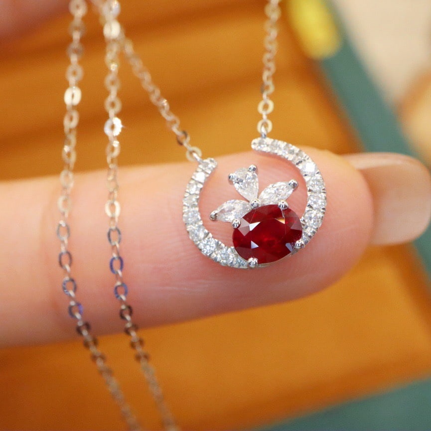 14k Gold 0.71 Ctw Vivid Red Natural Ruby & Diamond Necklace - 3