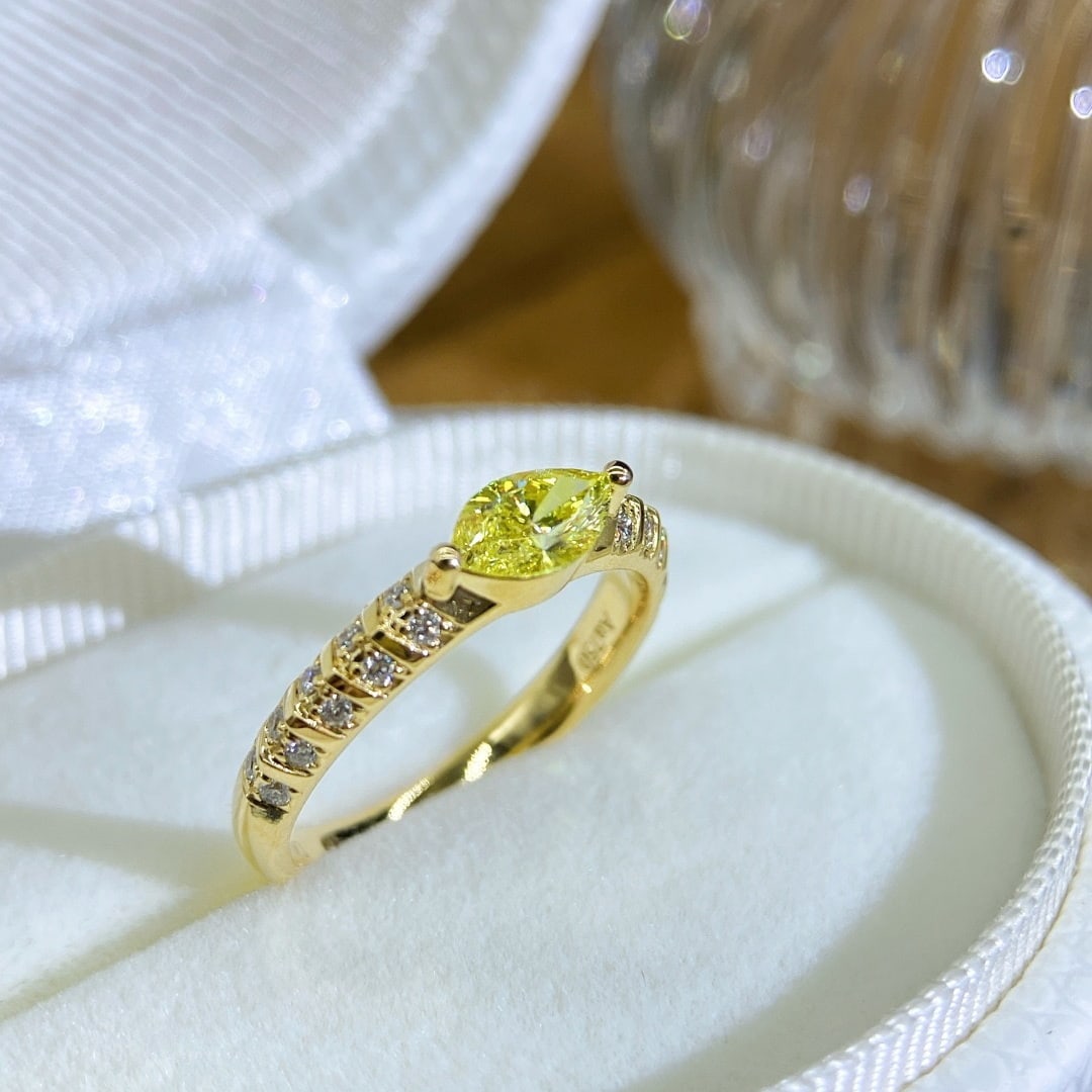 14k Gold 0.69 Ctw Natural Yellow Diamond & Diamond Ring - 2