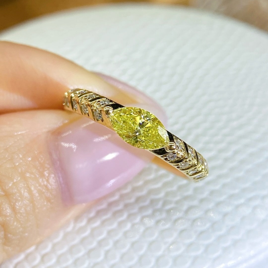 14k Gold 0.69 Ctw Natural Yellow Diamond & Diamond Ring - 3