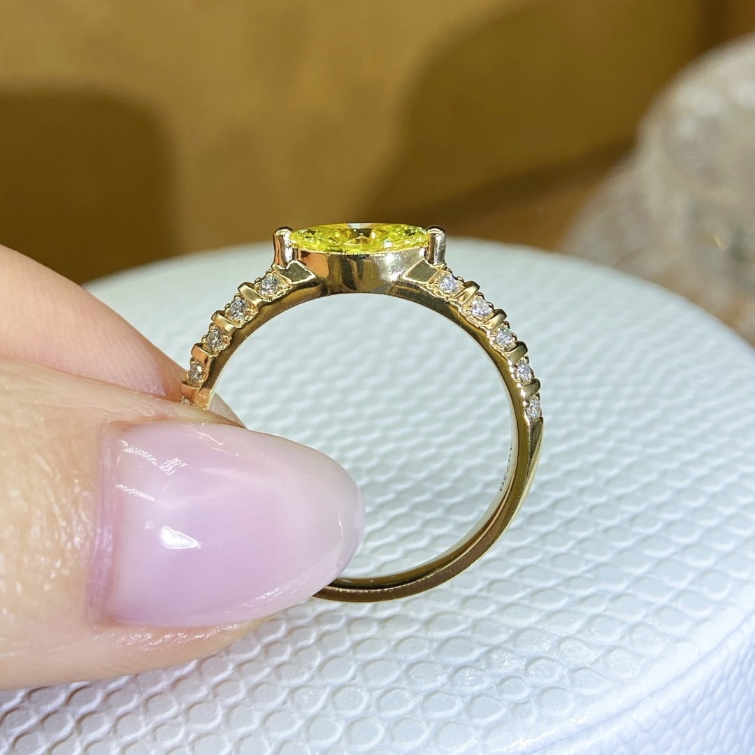 14k Gold 0.69 Ctw Natural Yellow Diamond & Diamond Ring - 4