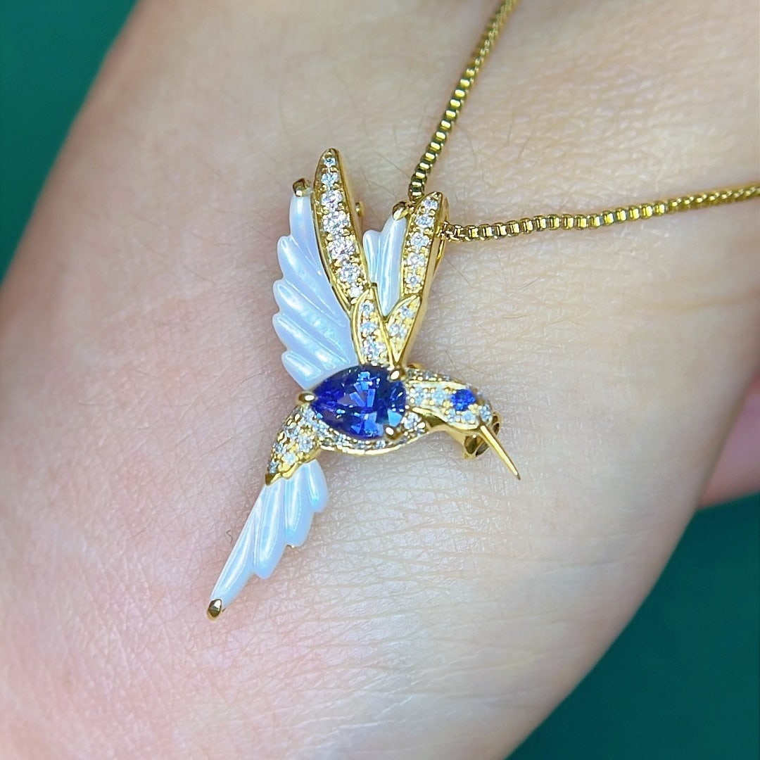14k Gold 0.85 Ctw Natural Sapphire & Diamond Brooch/pendant( Without Chain ) - 3