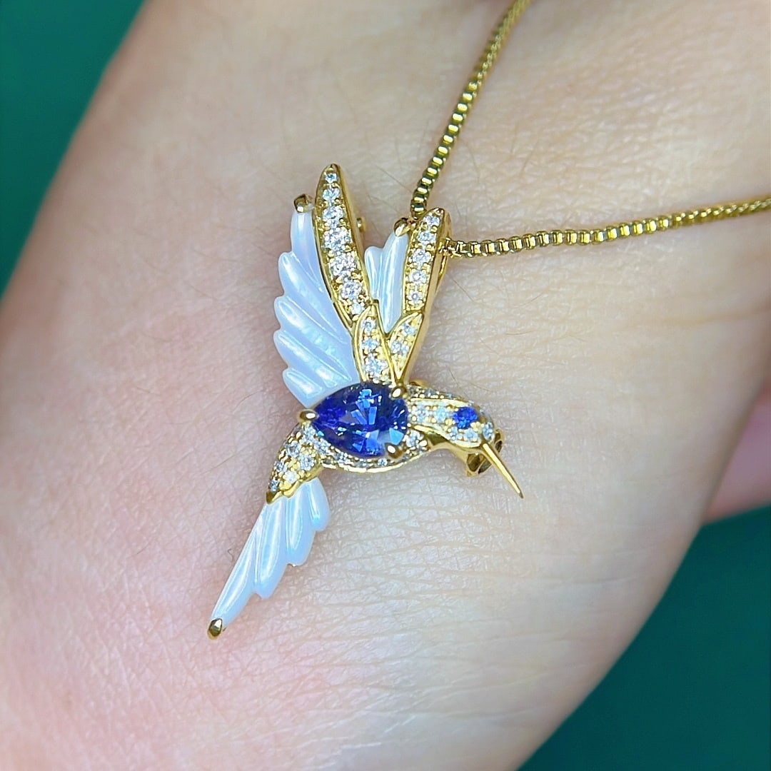 14k Gold 0.85 Ctw Natural Sapphire & Diamond Brooch/pendant( Without Chain ) - 4