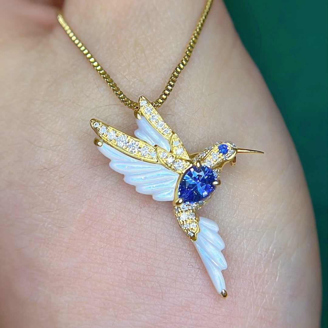14k Gold 0.85 Ctw Natural Sapphire & Diamond Brooch/pendant( Without Chain ) - 6