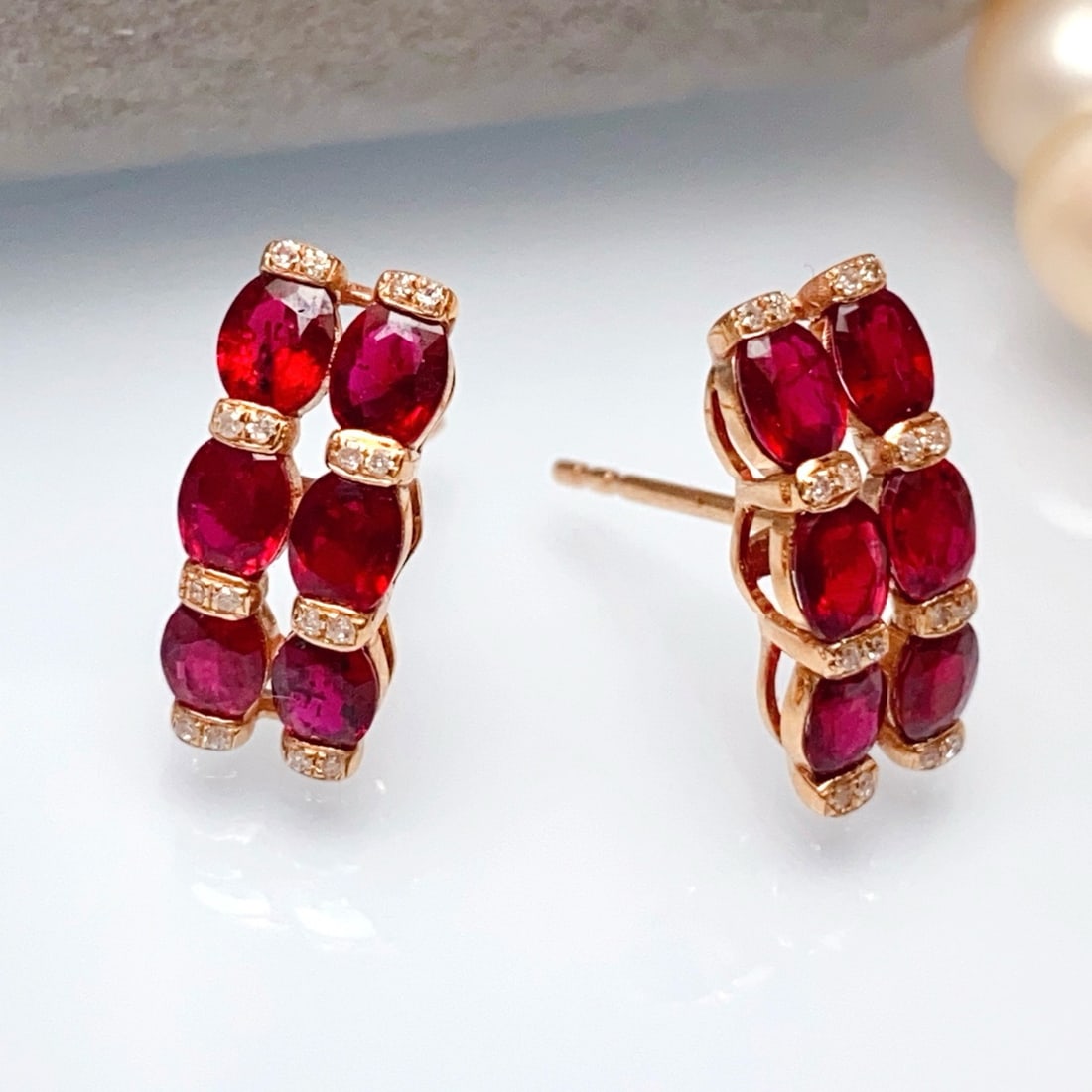 14k Gold 2.30 Ct Natural Ruby & Diamond Earrings - 2