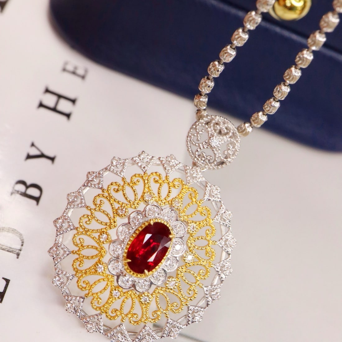 14k Gold 0.61 Ctw Natural Ruby & Diamond Pendant( Without Chain ): Ref:231176153gold // content:14k // goldmain // gemstone:rubyshape:ovalcarat // weight:0. 45ct // color:pigeonblood // redtreatment:naturaladjacent // gemstone // 2 // : // diamondshape:roundcarat //