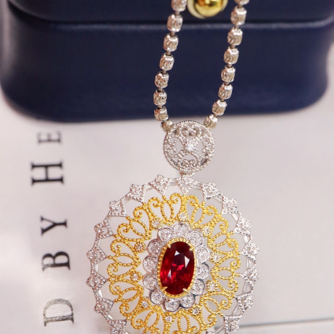 14k Gold 0.61 Ctw Natural Ruby & Diamond Pendant( Without Chain ) - 2