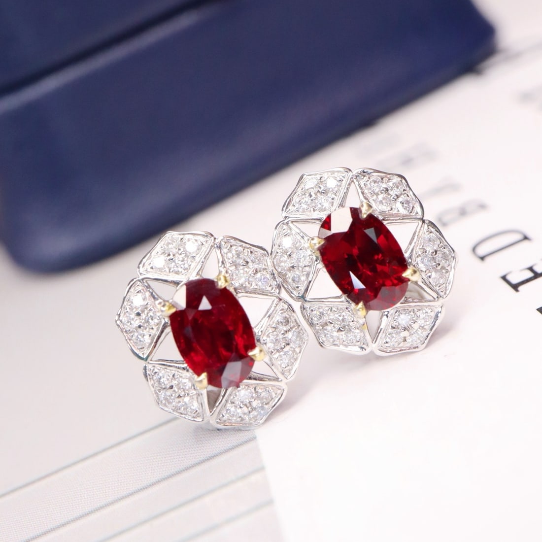 14k Gold 1.48 Ctw Natural Ruby & Diamond Earrings - 4