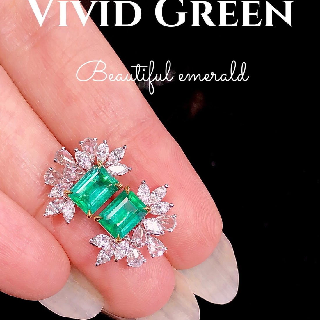 14k Gold 3.06 Ctw Vivid Green Natural Emerald & Diamond Earrings - 3