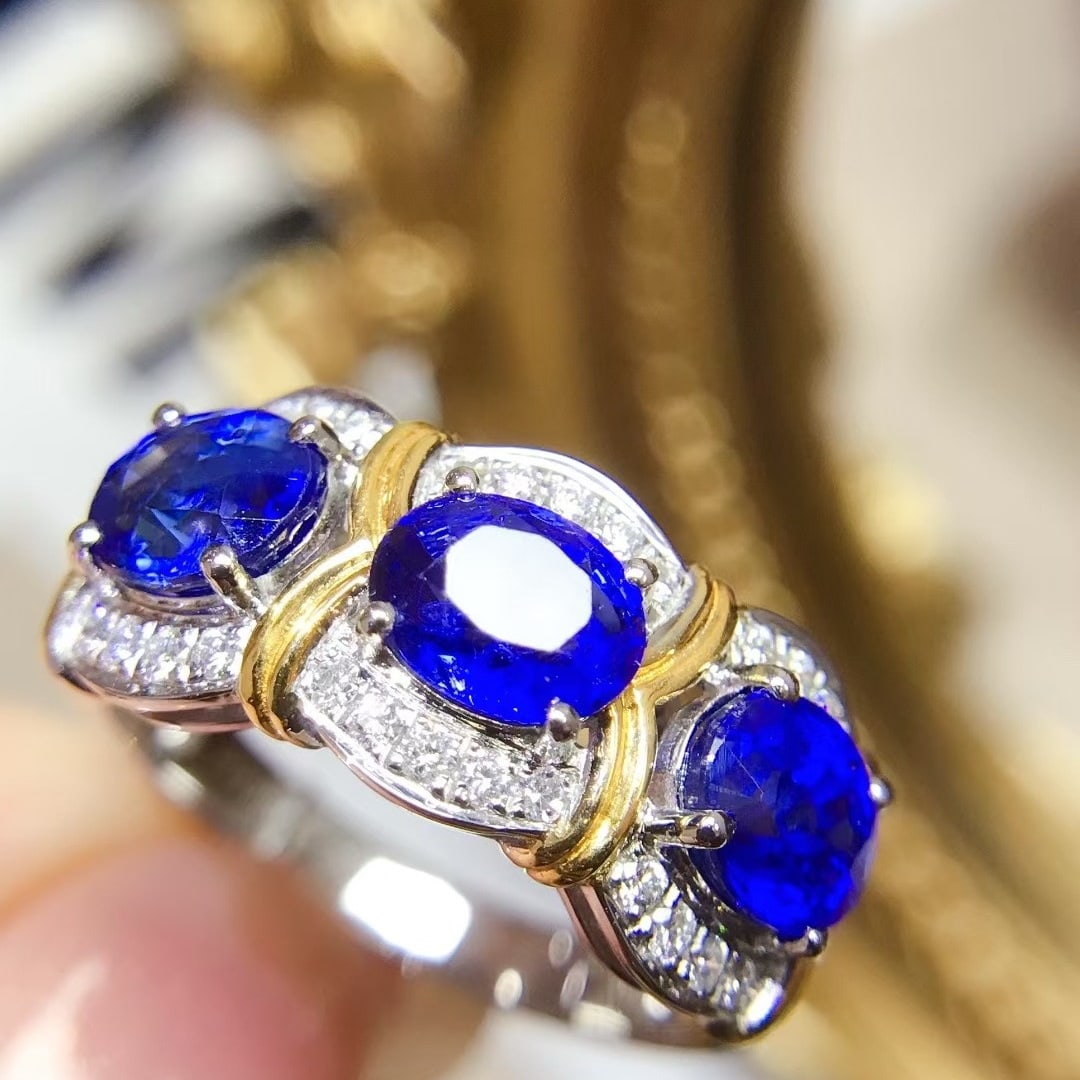 14k Gold 3.02 Ctw Vivid Blue Natural Sapphire & Diamond Ring - 3