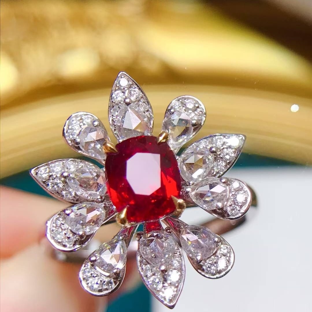 14k Gold 1.94 Ctw Natural Ruby & Diamond Ring: Ref:231176169gold // content:14k // goldring // size:7. 25usmain // gemstone:rubyshape:cushioncarat // weight:1. 09ct // color:pigeonblood // redtreatment:naturaladjacent // gemstone // 2 // : //