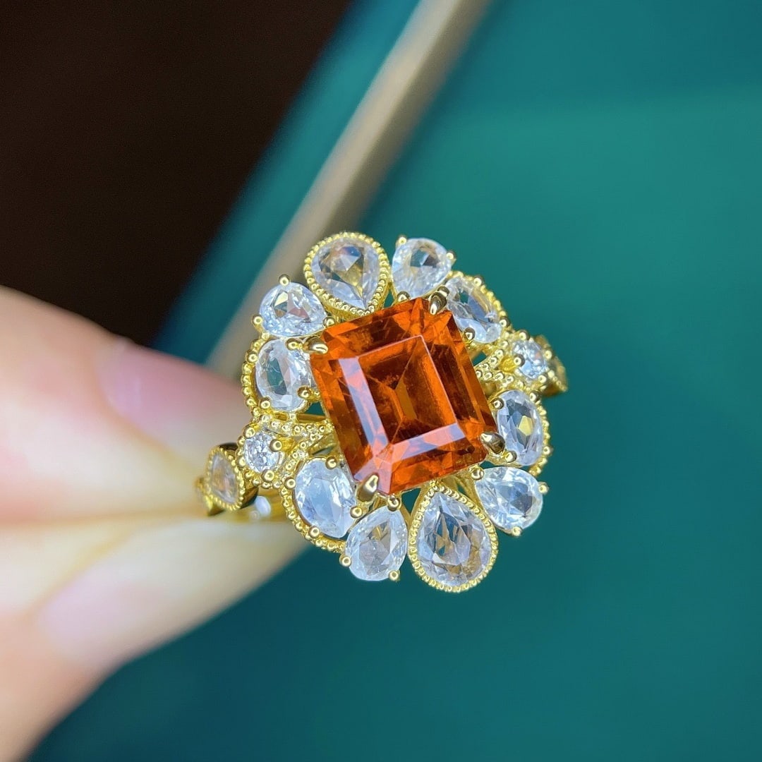 14k Gold 4.14 Ctw Natural Spessartine & Sapphire Ring - 2