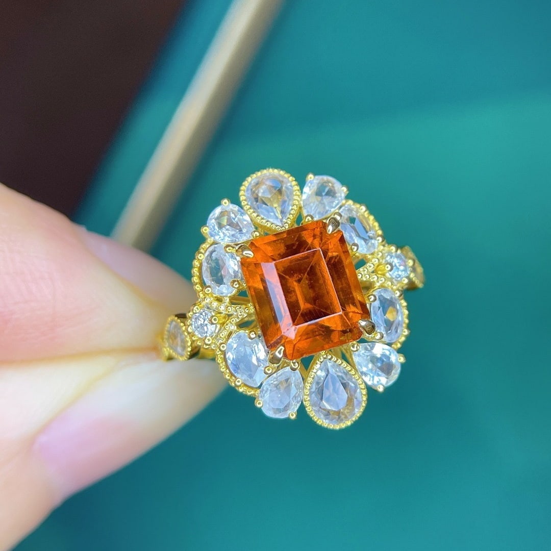 14k Gold 4.14 Ctw Natural Spessartine & Sapphire Ring - 3