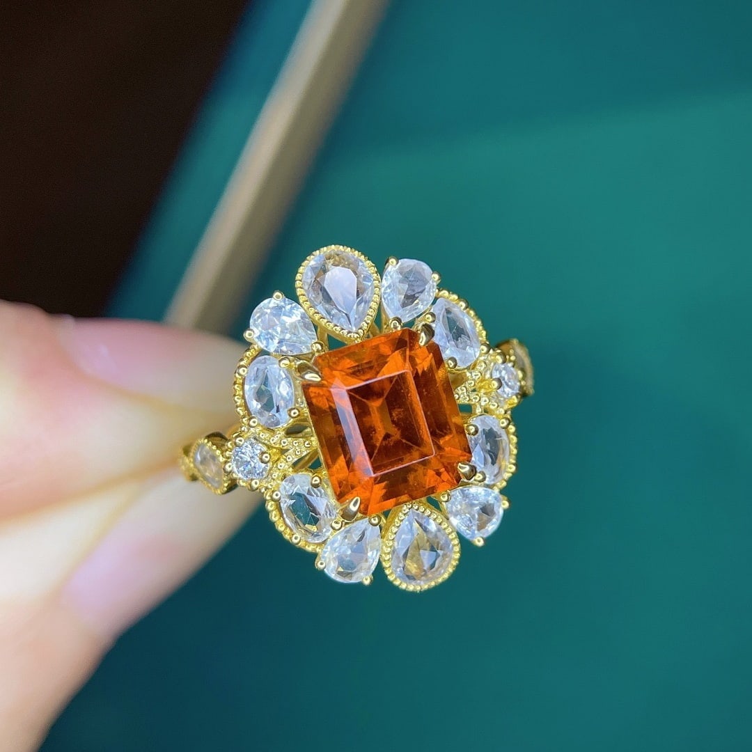 14k Gold 4.14 Ctw Natural Spessartine & Sapphire Ring - 4
