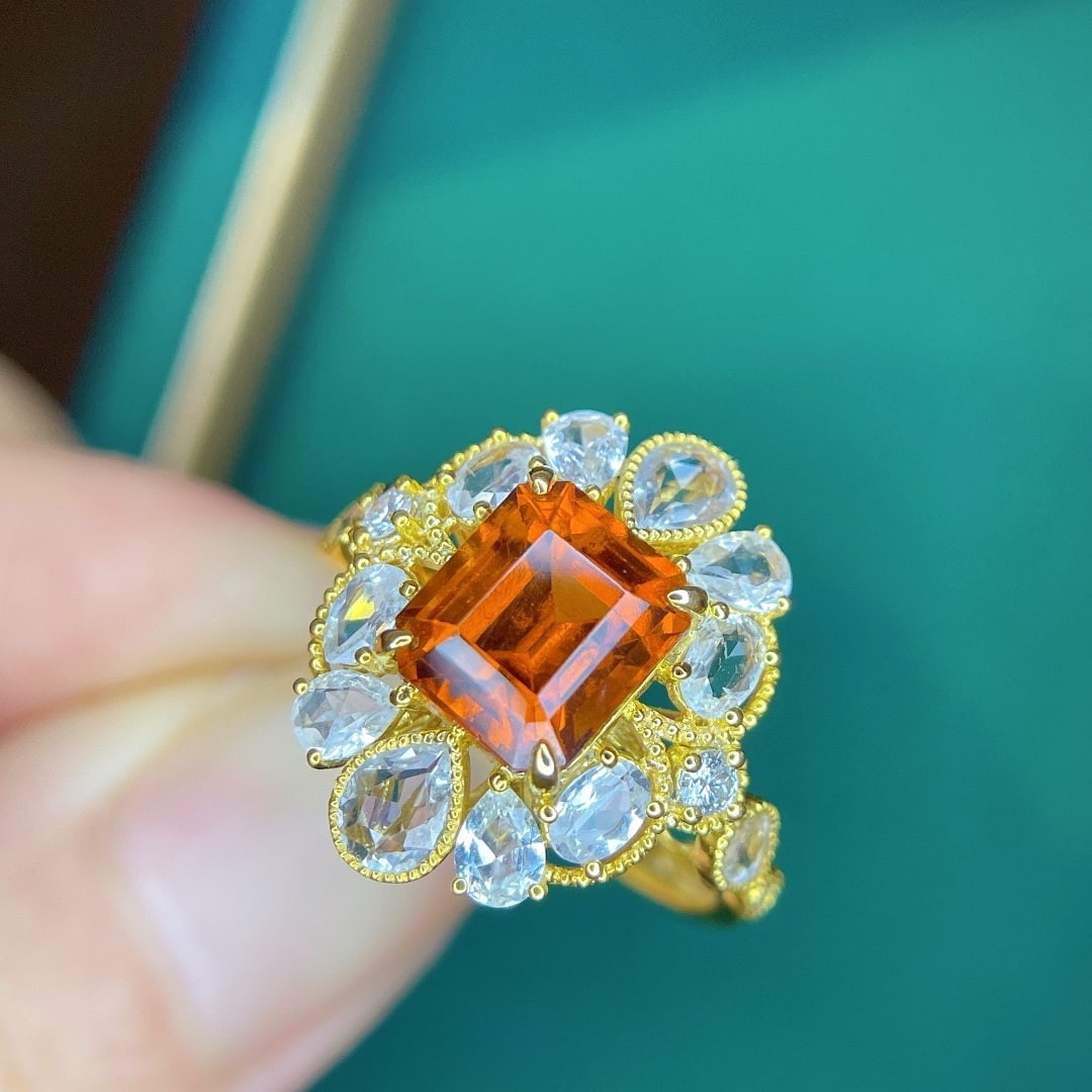 14k Gold 4.14 Ctw Natural Spessartine & Sapphire Ring - 5