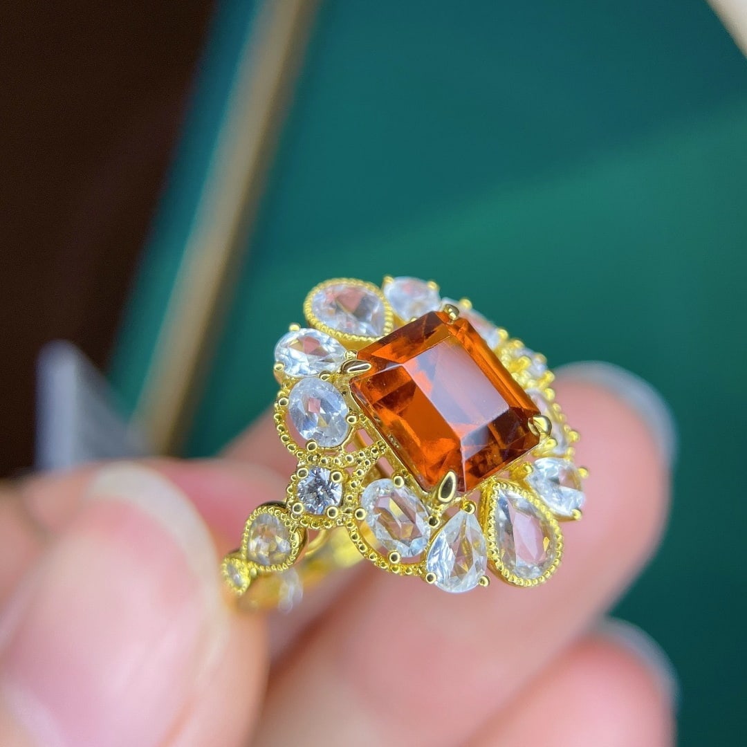 14k Gold 4.14 Ctw Natural Spessartine & Sapphire Ring - 6