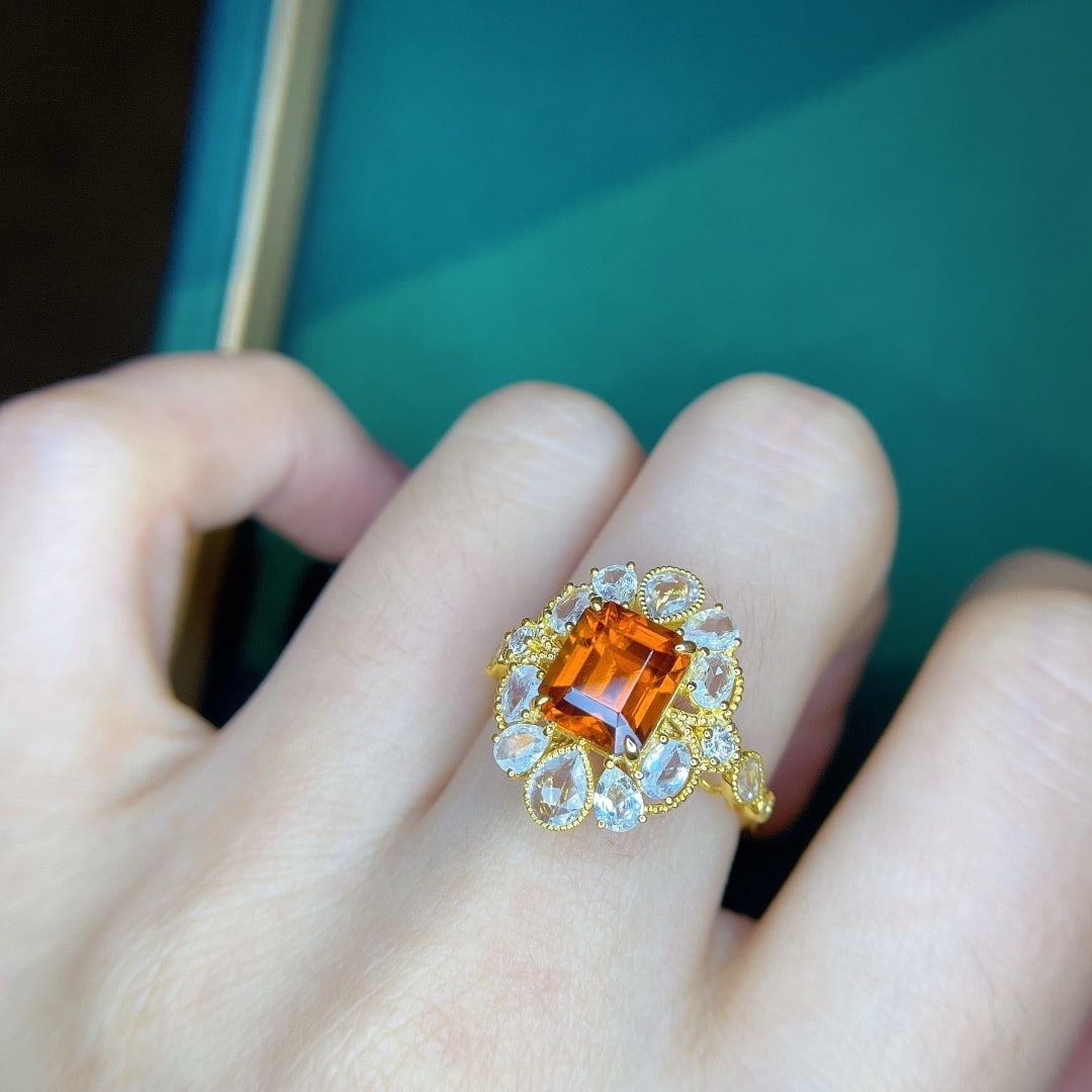 14k Gold 4.14 Ctw Natural Spessartine & Sapphire Ring - 8