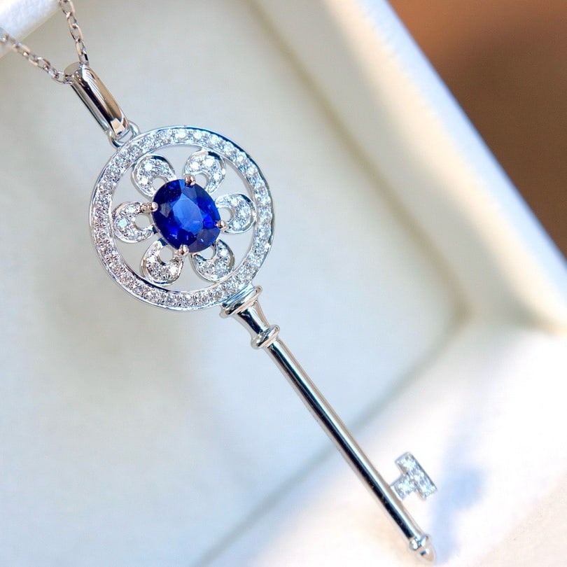 14k Gold 0.69 Ctw Natural Sapphire & Diamond Pendant( Without Chain ): Ref:231176172gold // content:14k // goldmain // gemstone:sapphireshape:ovalcarat // weight:0. 5ct // color:royal // bluetreatment:naturaladjacent // gemstone // 2 // : // diamondshape:roundcarat //