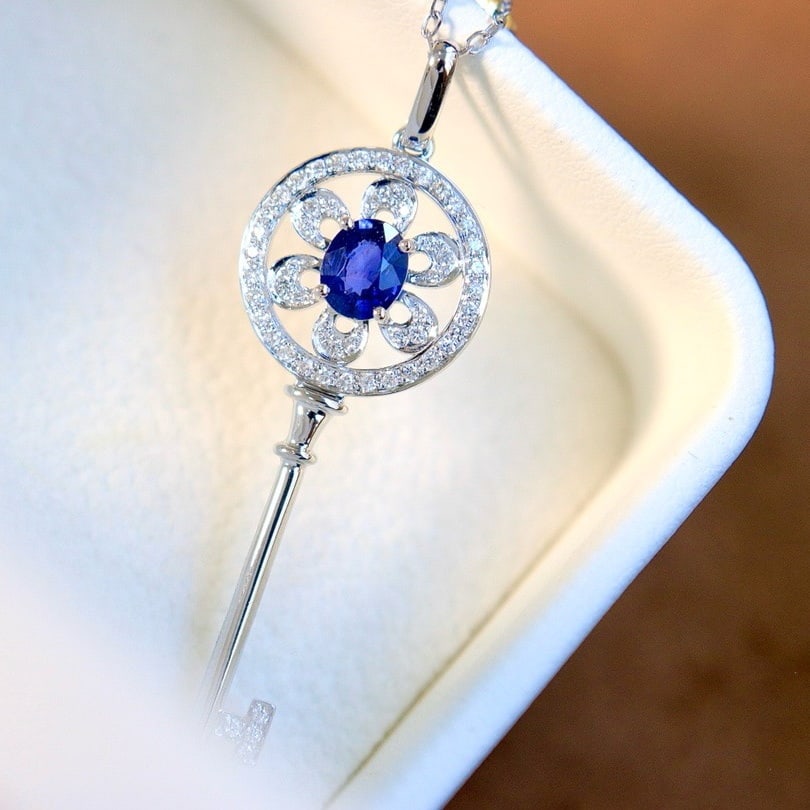 14k Gold 0.69 Ctw Natural Sapphire & Diamond Pendant( Without Chain ) - 3