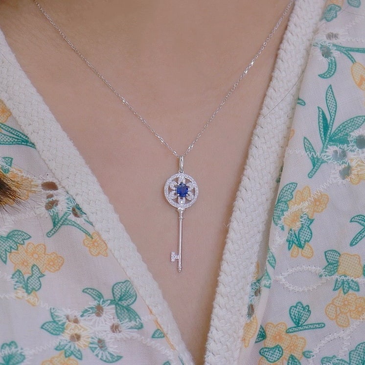 14k Gold 0.69 Ctw Natural Sapphire & Diamond Pendant( Without Chain ) - 5