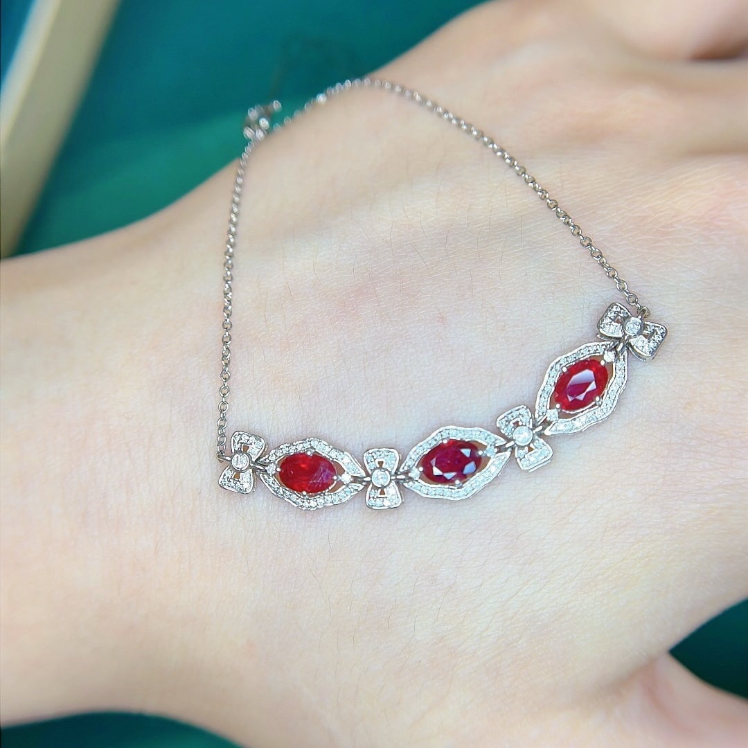 14k Gold 2.51 Ctw Vivid Red Natural Ruby & Diamond Bracelet - 2