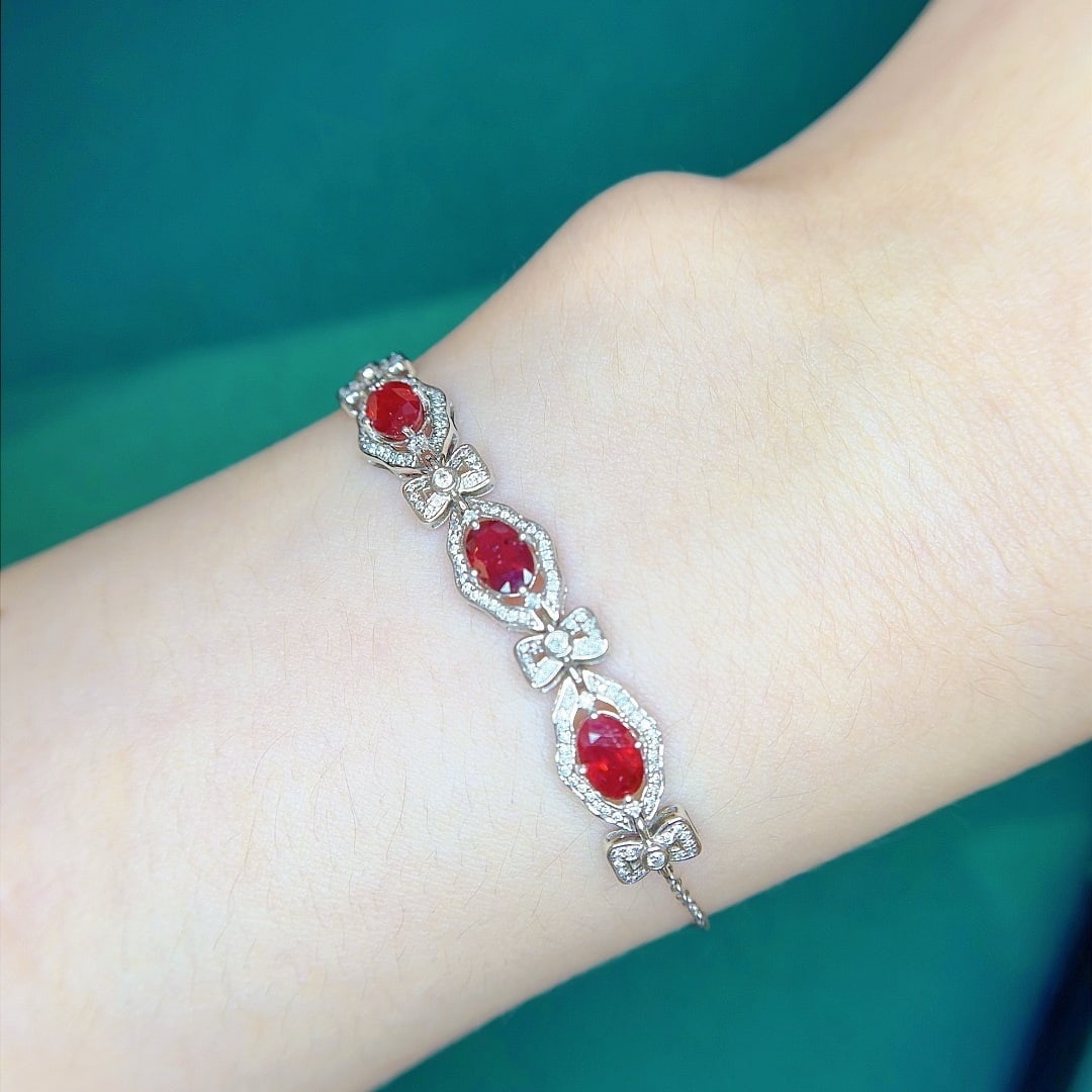 14k Gold 2.51 Ctw Vivid Red Natural Ruby & Diamond Bracelet - 3