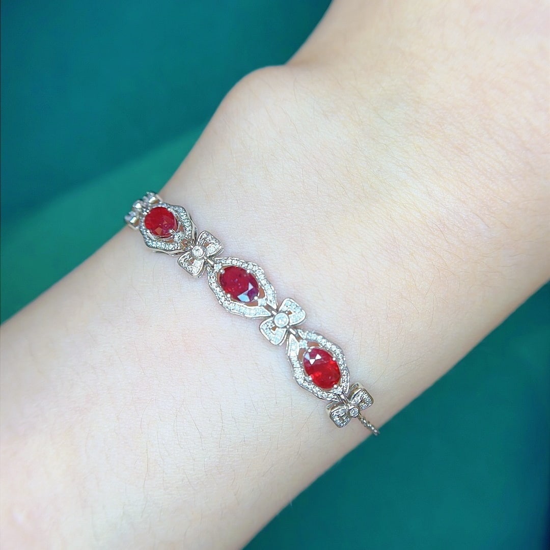 14k Gold 2.51 Ctw Vivid Red Natural Ruby & Diamond Bracelet - 4