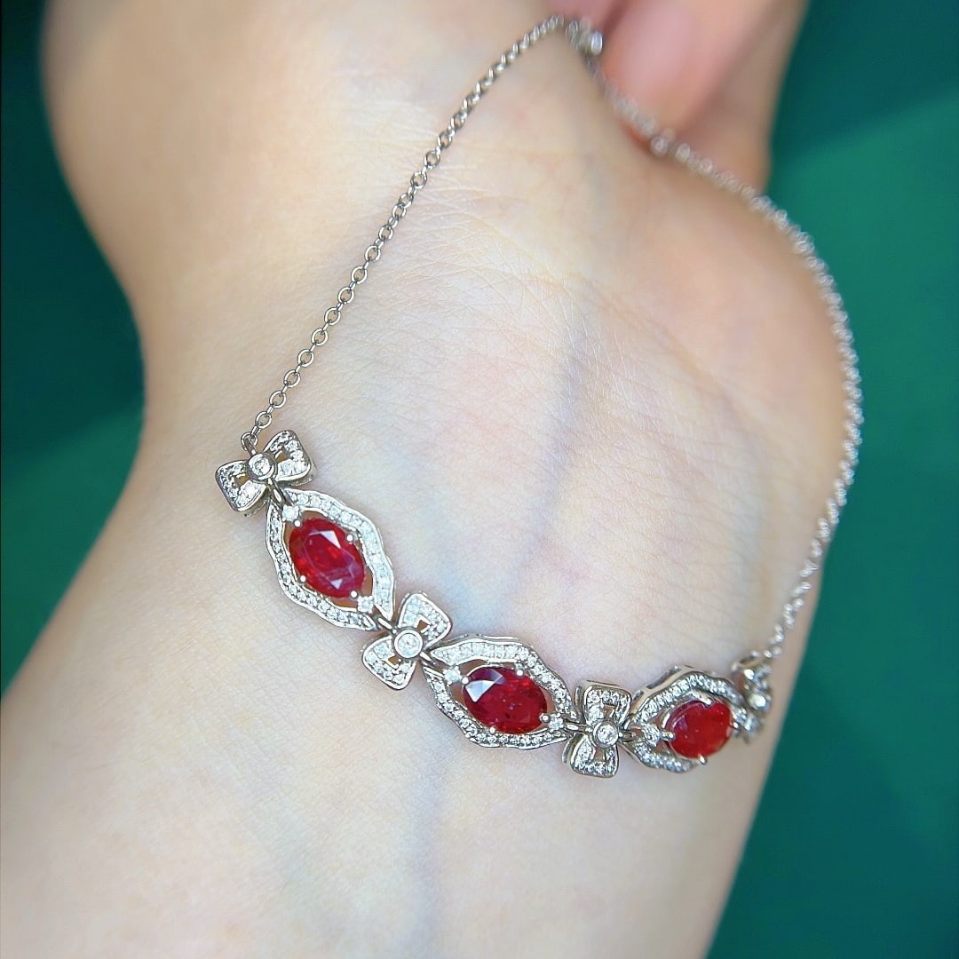 14k Gold 2.51 Ctw Vivid Red Natural Ruby & Diamond Bracelet - 5