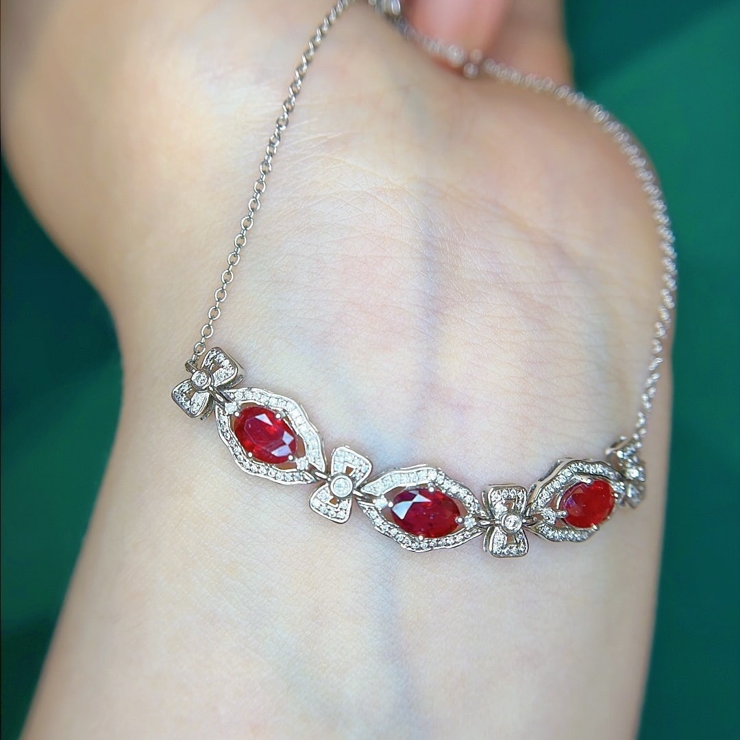 14k Gold 2.51 Ctw Vivid Red Natural Ruby & Diamond Bracelet - 6