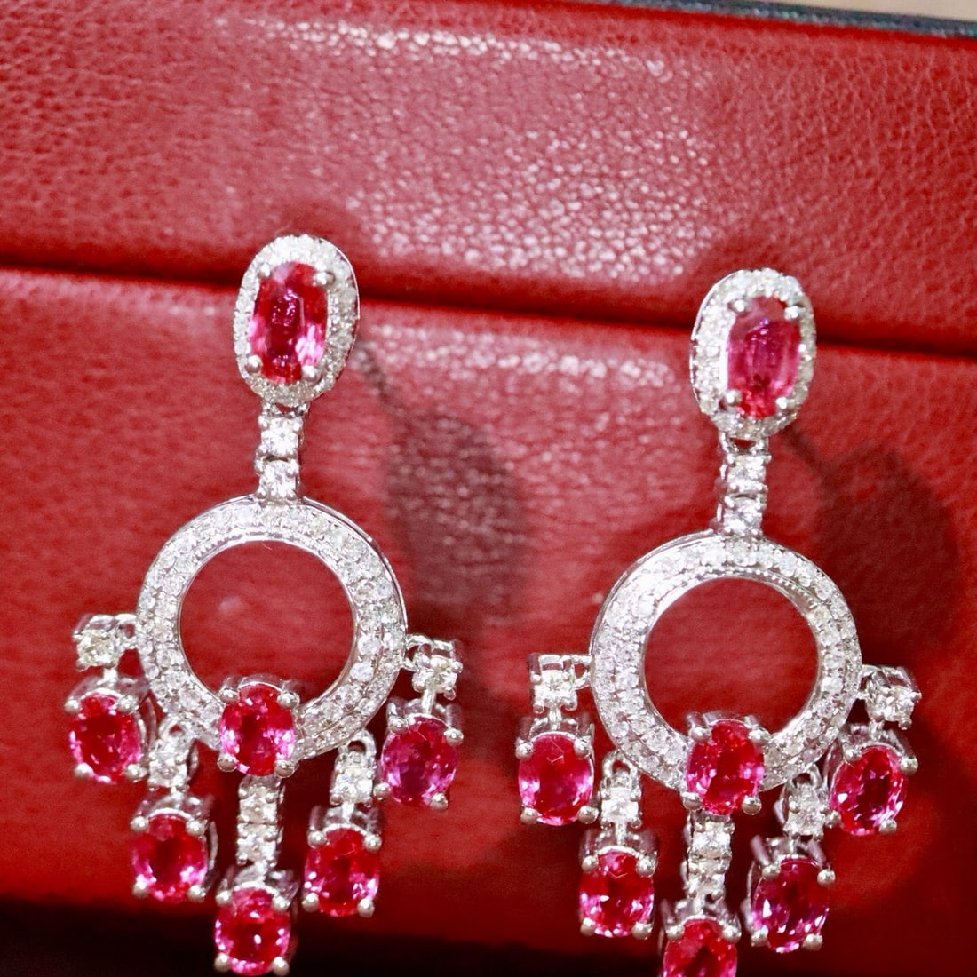 14k Gold 3.11 Ctw Natural Ruby & Diamond Earrings: Ref:231176178gold // content:14k // goldmain // gemstone:rubyshape:ovalcarat // weight:2. 61ct // color:redtreatment:naturaladjacent // gemstone // 2 // : // diamondshape:roundcarat // weight:0. 50ct 