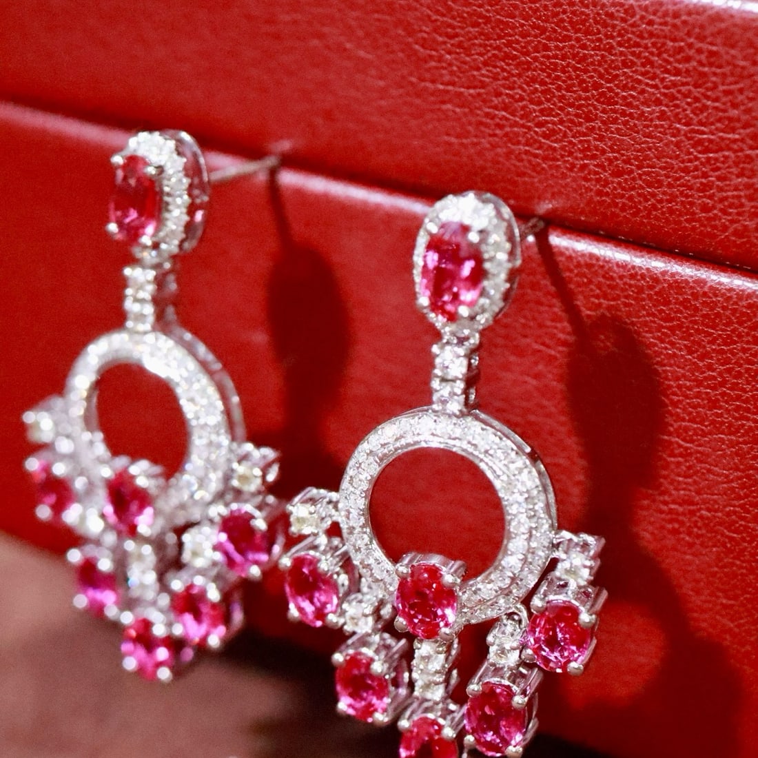 14k Gold 3.11 Ctw Natural Ruby & Diamond Earrings - 2