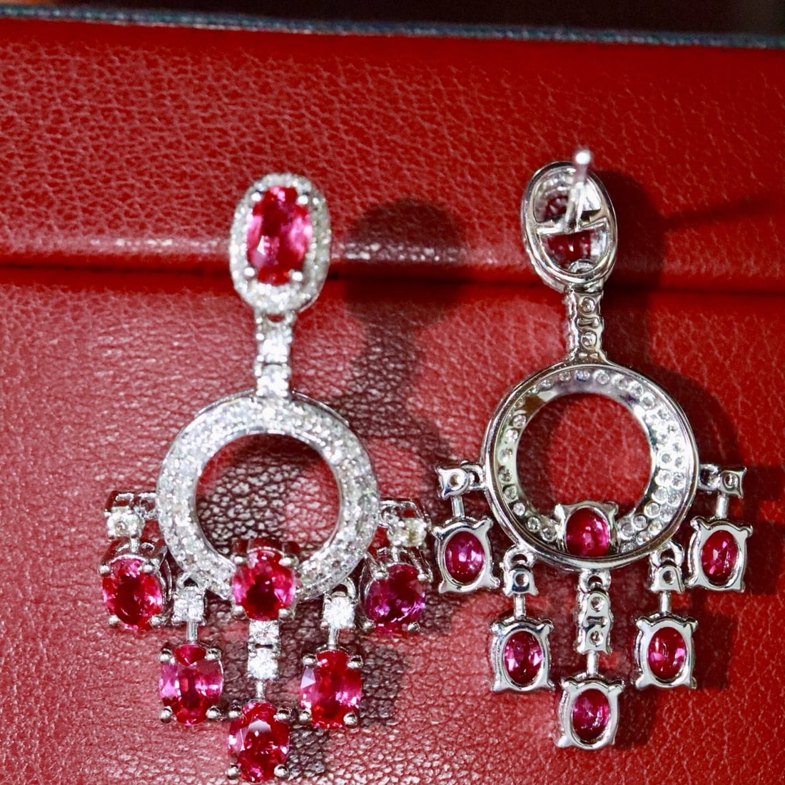 14k Gold 3.11 Ctw Natural Ruby & Diamond Earrings - 4