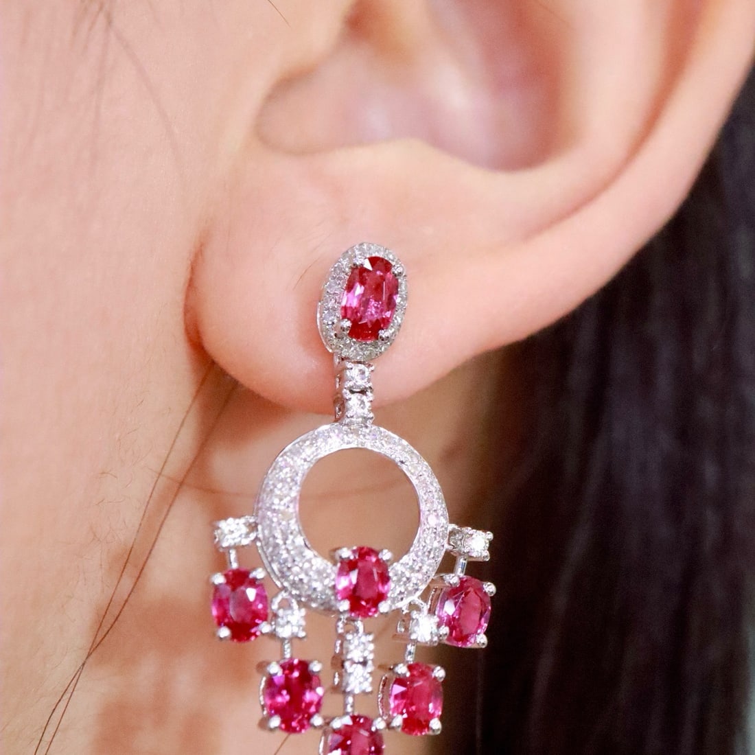 14k Gold 3.11 Ctw Natural Ruby & Diamond Earrings - 5
