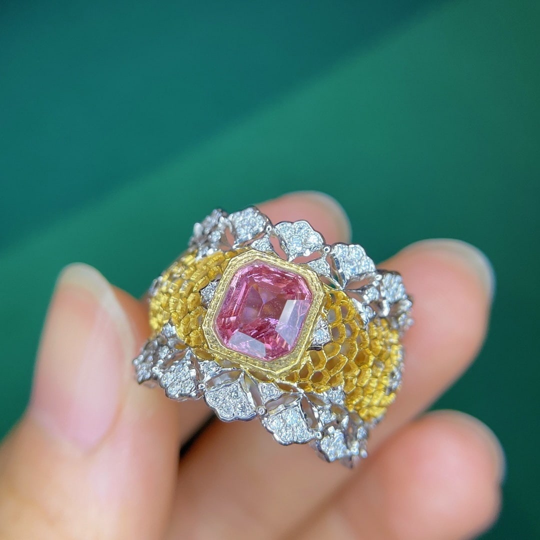 14k Gold 1.98 Ctw Natural Sapphire & Diamond Ring: Ref:231176179gold // content:14k // goldring // size:7. 25usmain // gemstone:sapphireshape:octagonalcarat // weight:1. 29ct // color:pinktreatment:naturaladjacent // gemstone // 2 // : // diamondshape