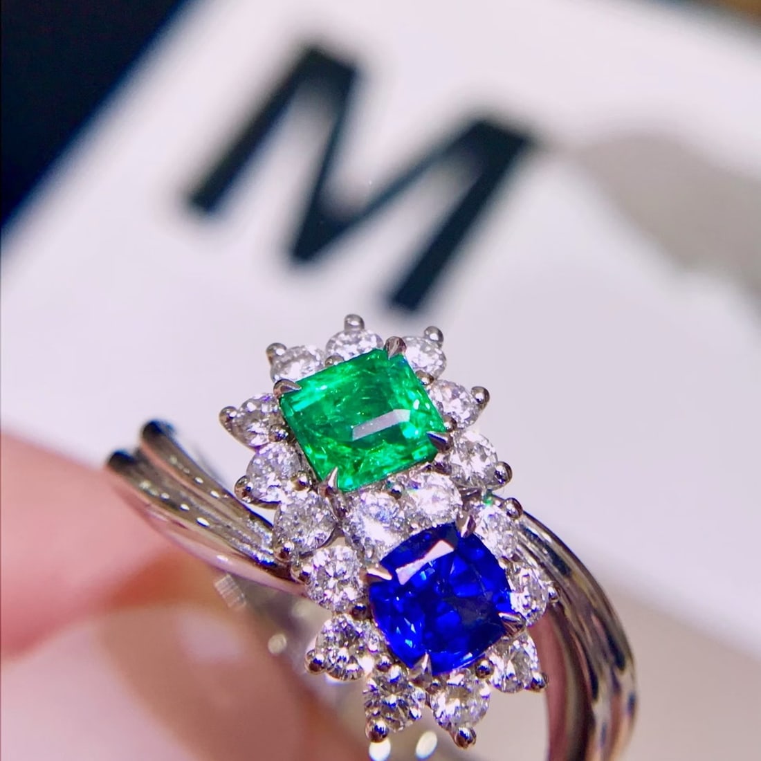 14k Gold 1.58 Ctw Natural Emerald & Sapphire & Diamond Ring: Ref:231176183gold // content:14k // goldring // size:7. 25usmain // gemstone:emerald // & // sapphireshape:octagonal // & // cushioncarat // weight:1ct // color:green // & // bluetreatment:naturaladja
