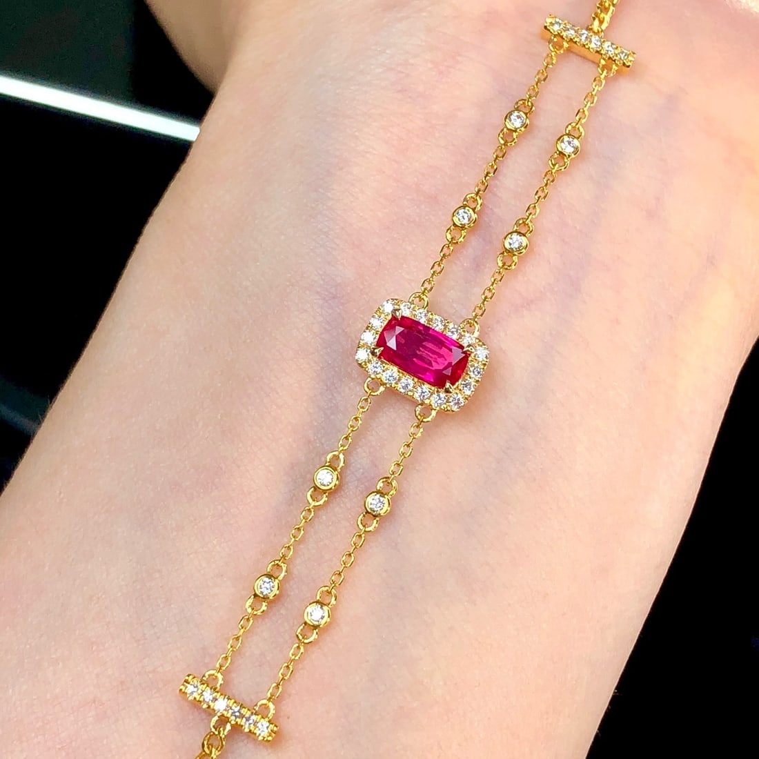 14k Gold 1.33 Ctw Natural Ruby & Diamond Bracelet - 2