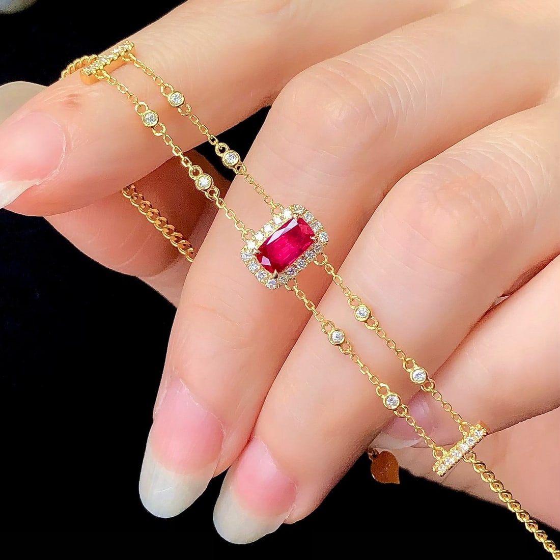 14k Gold 1.33 Ctw Natural Ruby & Diamond Bracelet - 4