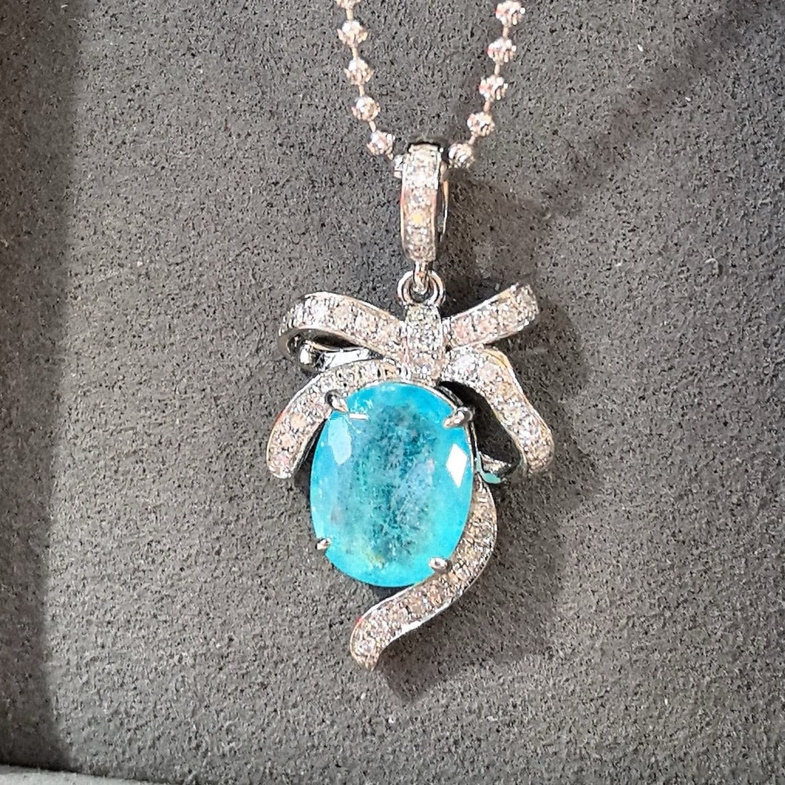 14k Gold 2.76 Ctw Natural Paraiba Tourmaline & Diamond Pendant( Without Chain ) - 6