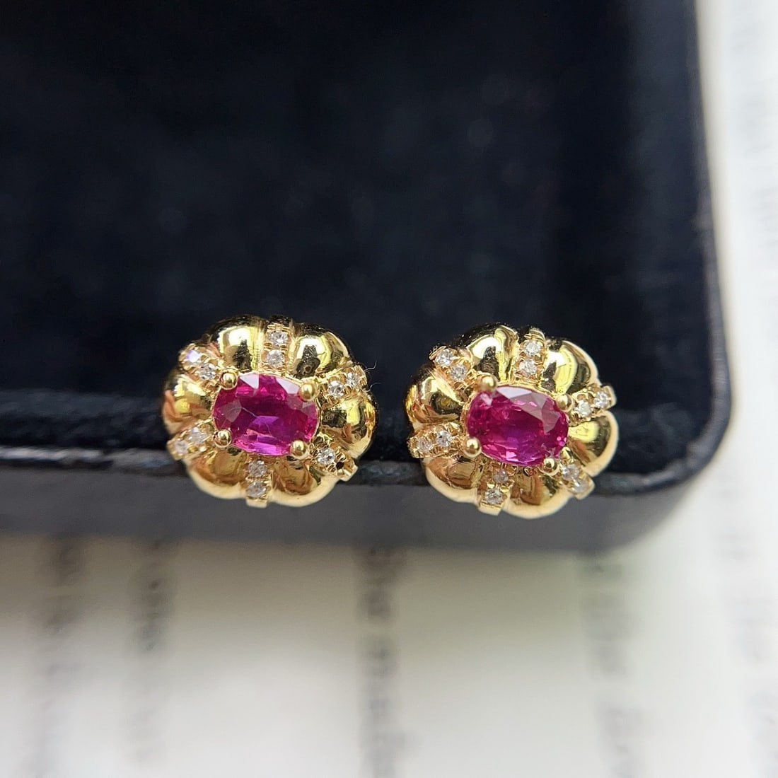 14k Gold 0.75 Ct Natural Ruby & Diamond Earrings - 2