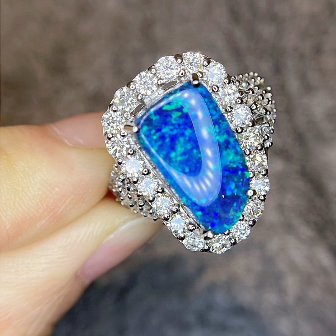 14k Gold 5.96 Ctw Natural Opal & Diamond Ring: Ref:231176198gold // content:14k // goldring // size:7. 25usmain // gemstone:opalshape:othercarat // weight:4. 01ct // color:colortreatment:naturaladjacent // gemstone // 2 // : //