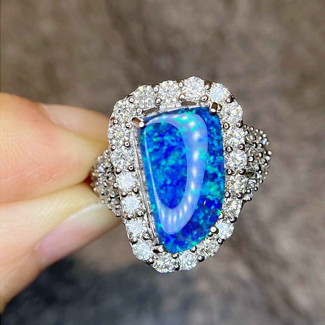 14k Gold 5.96 Ctw Natural Opal & Diamond Ring - 2