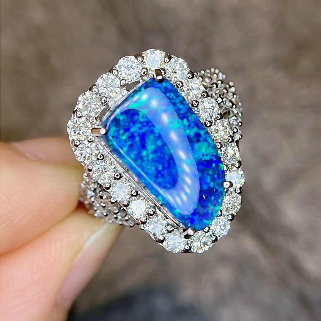 14k Gold 5.96 Ctw Natural Opal & Diamond Ring - 4