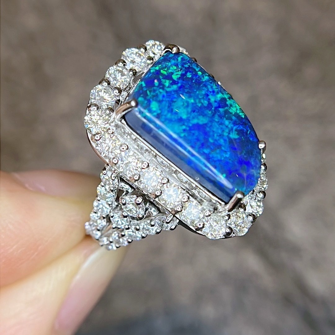 14k Gold 5.96 Ctw Natural Opal & Diamond Ring - 6